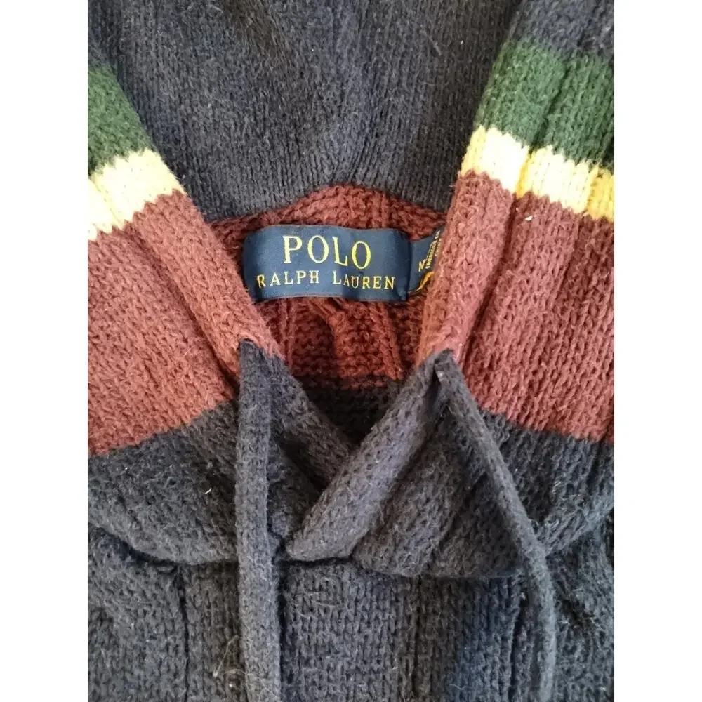 Polo Ralph Lauren St Andrews Rugby Cable Knit Hoodie Striped Sweater Men Size M